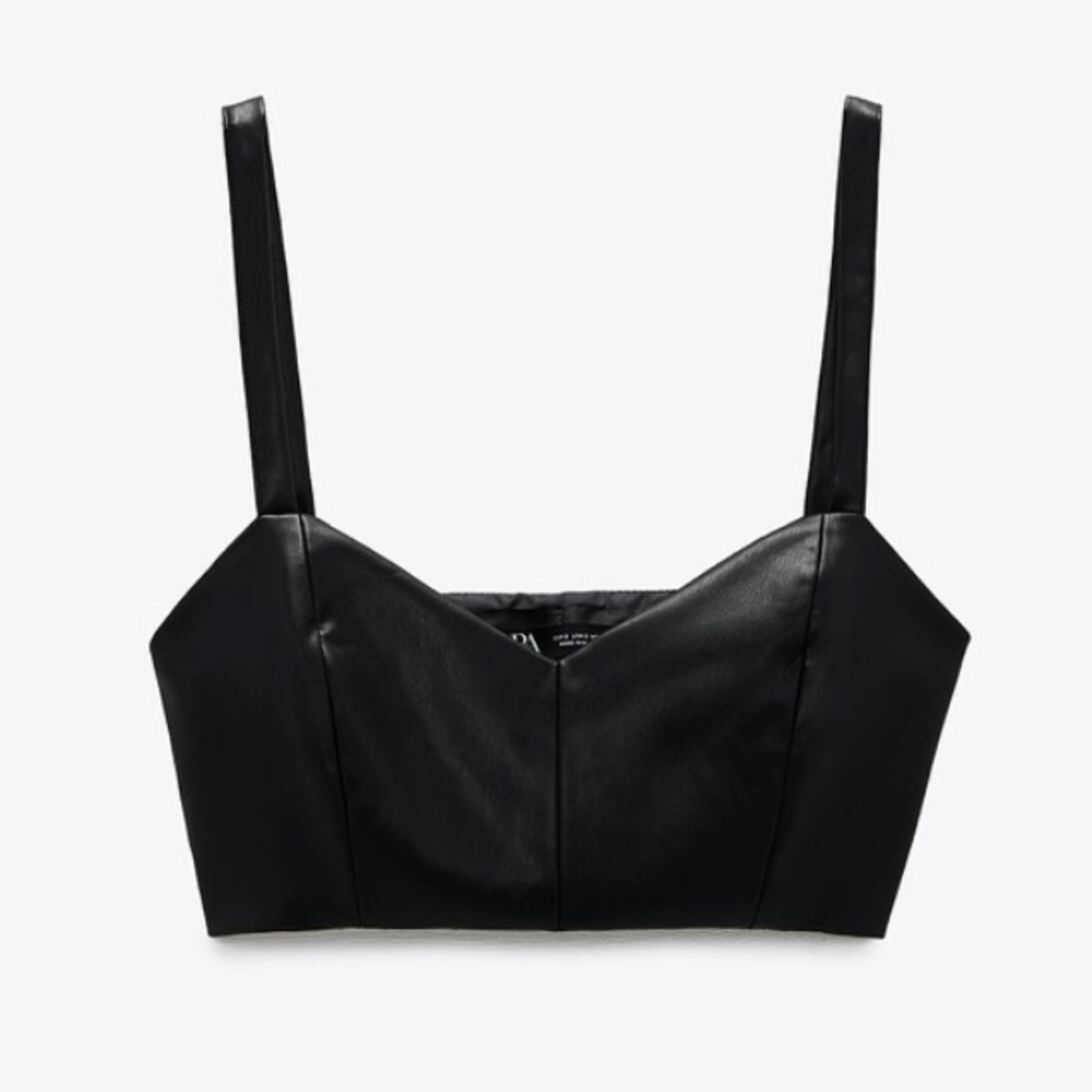 zara faux leather crop bra top